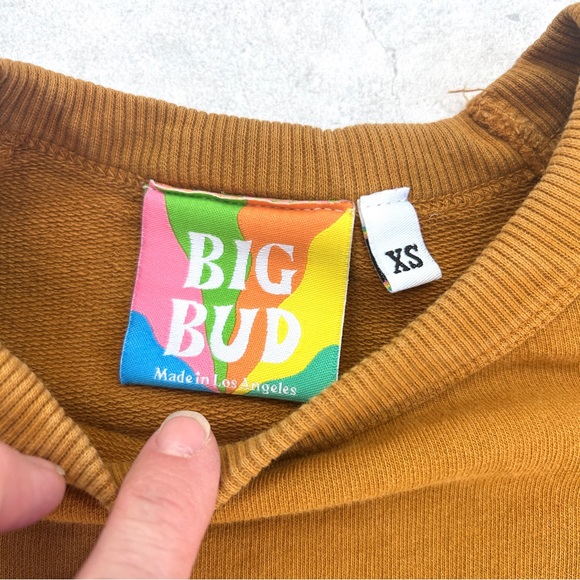 Big Bud Press Crewneck Sweatshirt Mustard Brown Embroidered Logo 100% Cotton XS - Picture 3 of 12